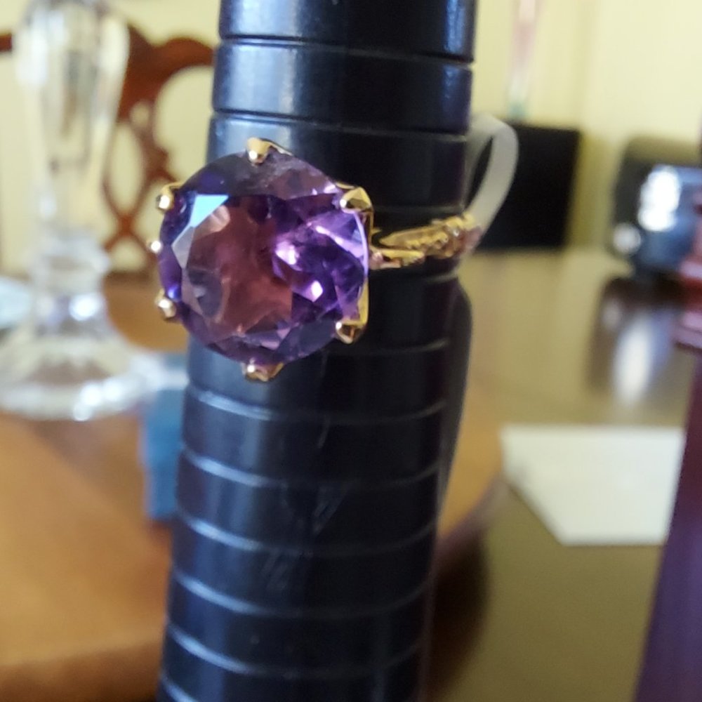5ct Amethyst set in 18k Gold over Sterling Ring Sz 9.5 - Picture 5 of 7